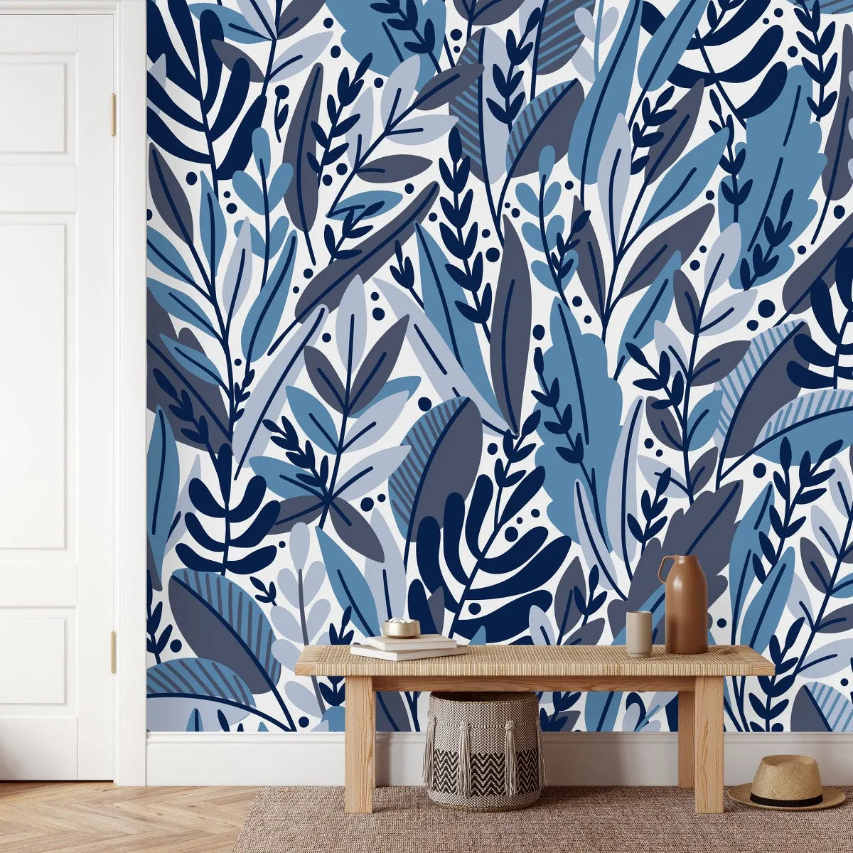 Contemporary Blue and Purple Leaves Wallpaper Smart