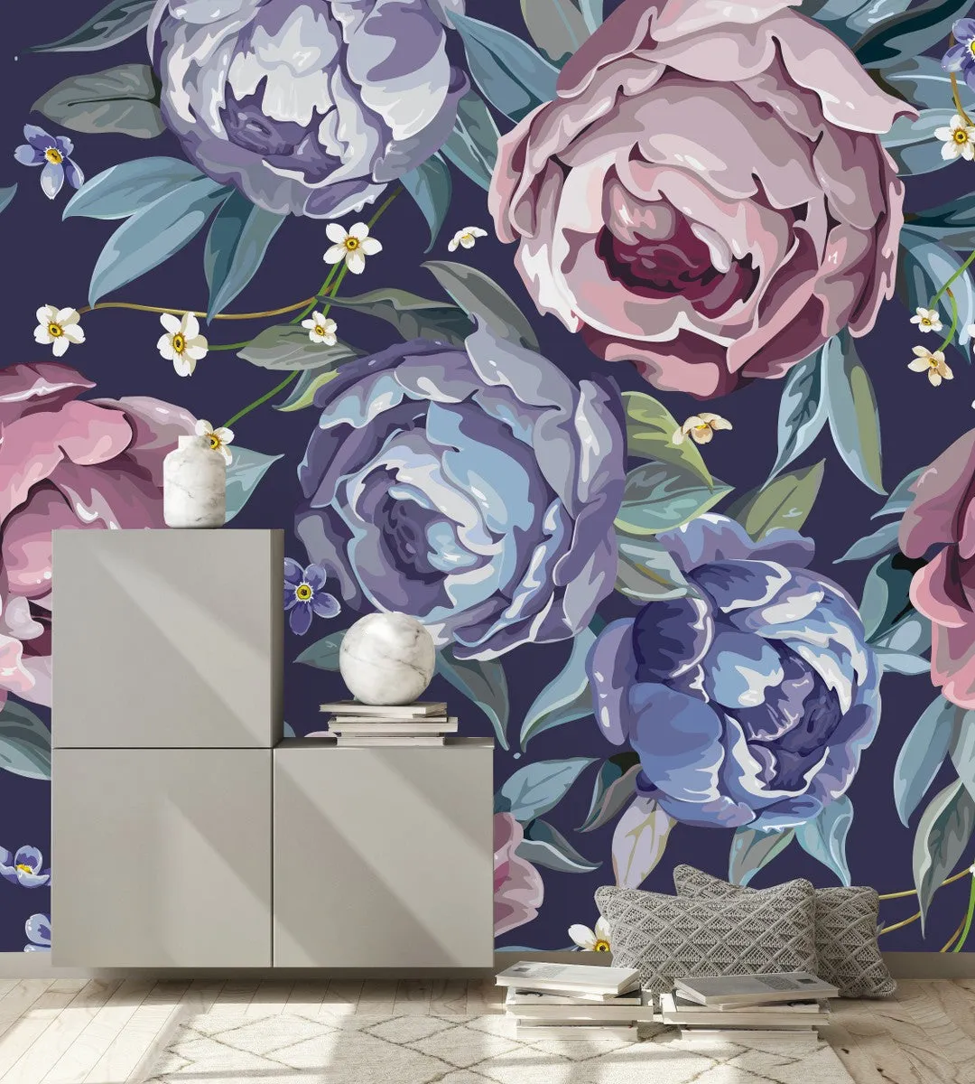 Contemporary Dark Purple Floral Contemporary Wallpaper