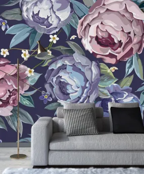 Contemporary Dark Purple Floral Contemporary Wallpaper