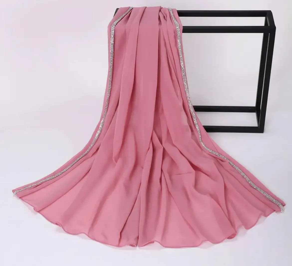 Crystal Edge Chiffon Head Scarf Wrap for Women