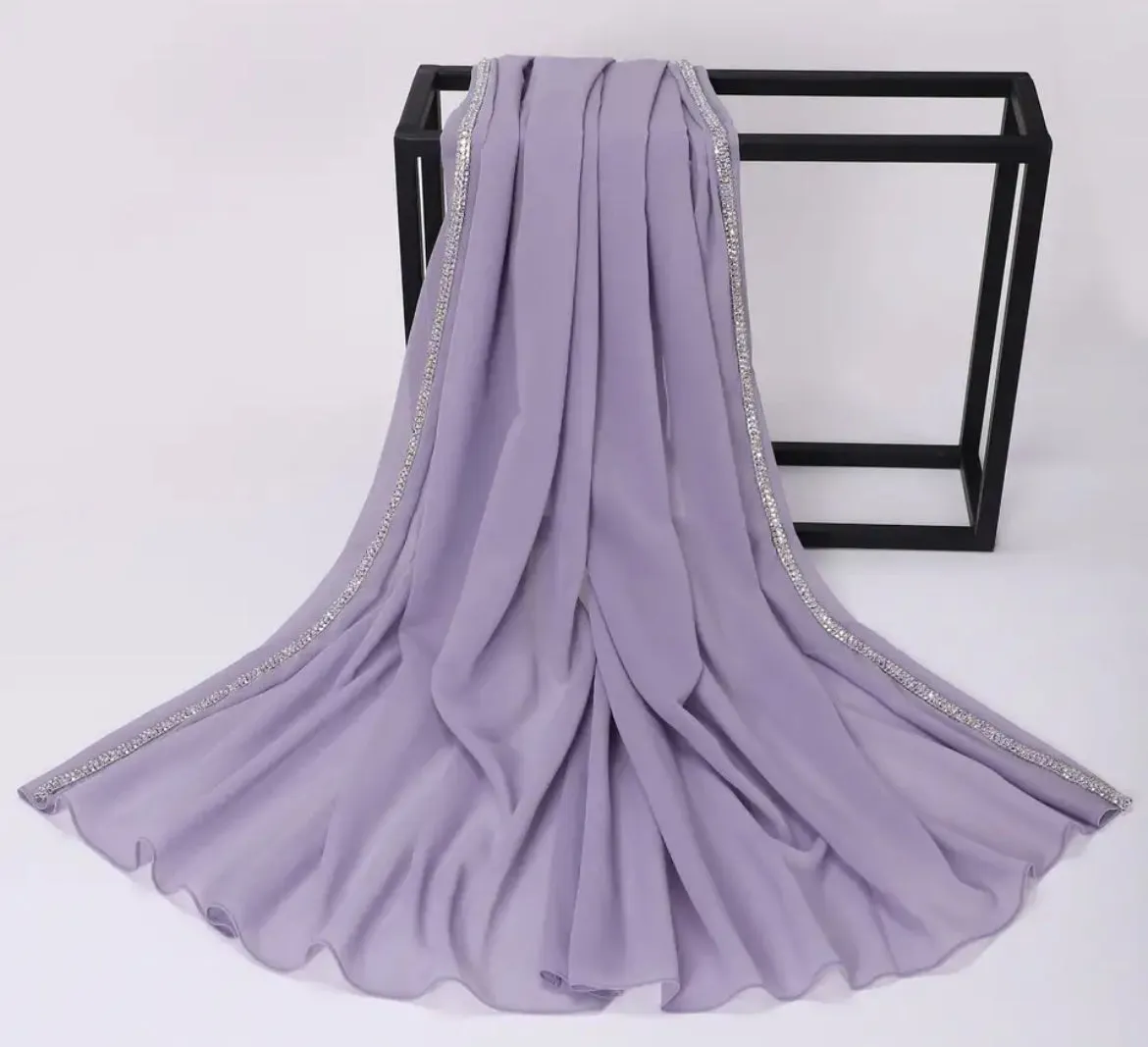 Crystal Edge Chiffon Head Scarf Wrap for Women