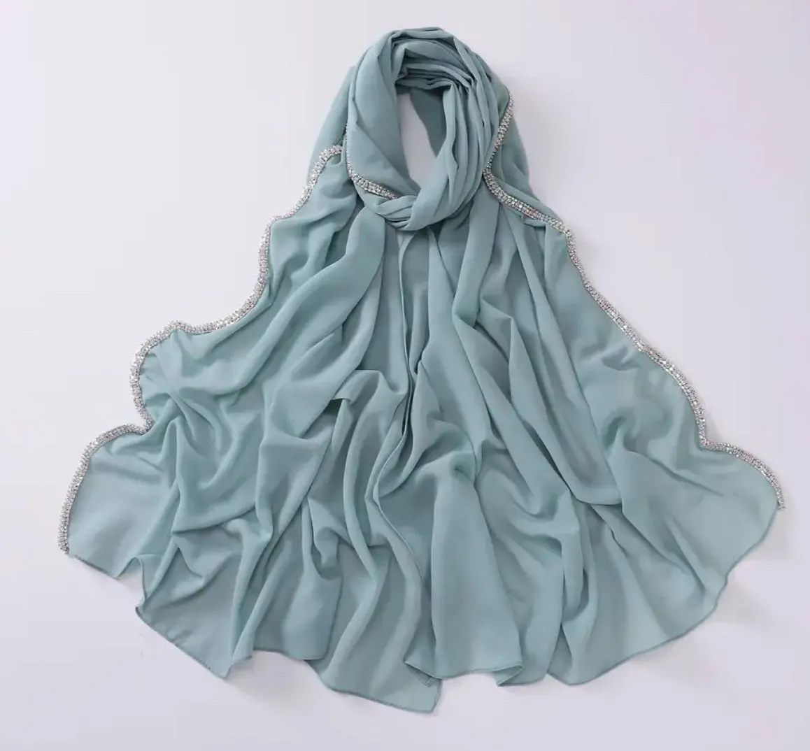 Crystal Edge Chiffon Head Scarf Wrap for Women