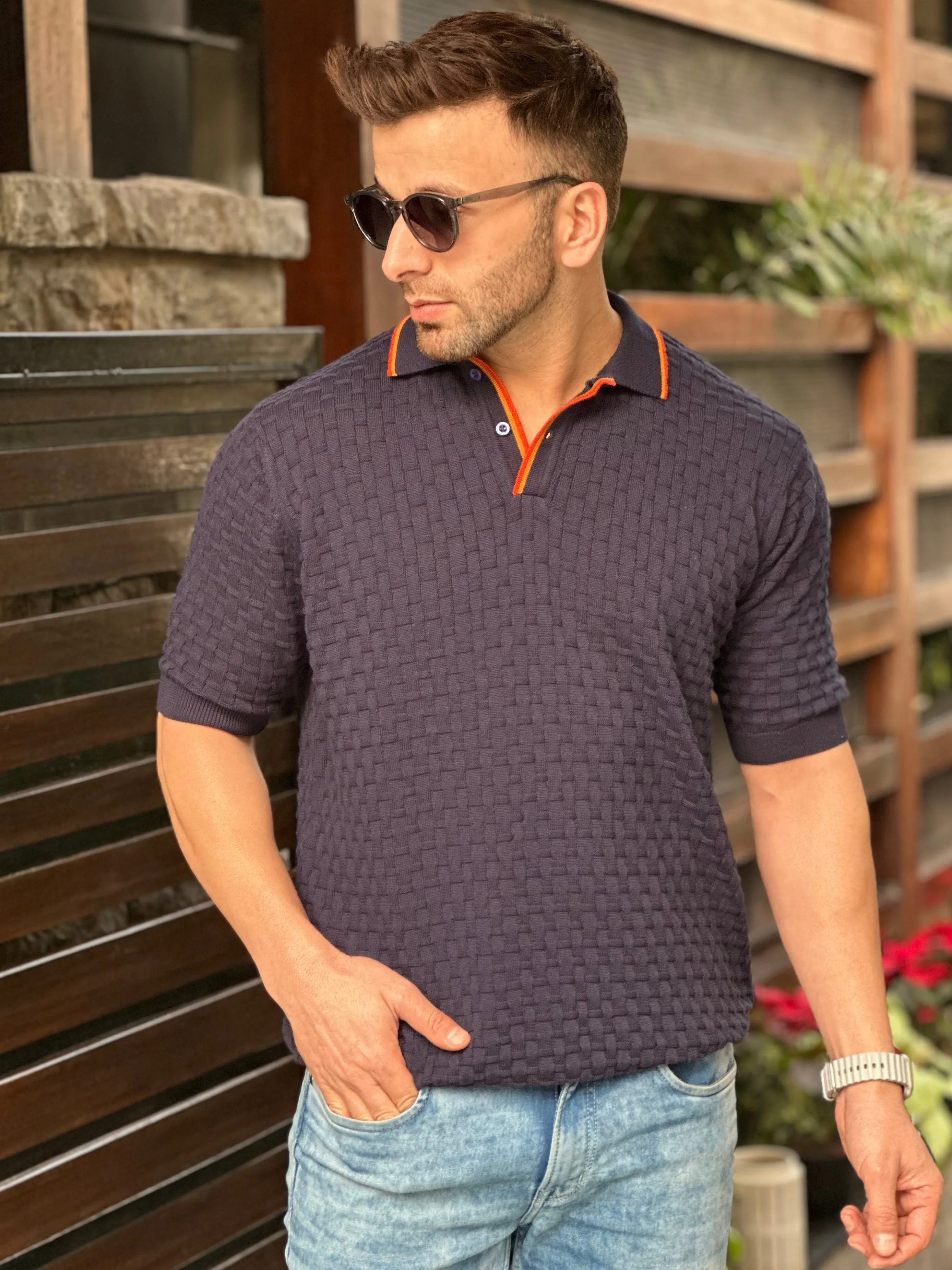 Dark Navy Flat Knit Premium Cotton Polo