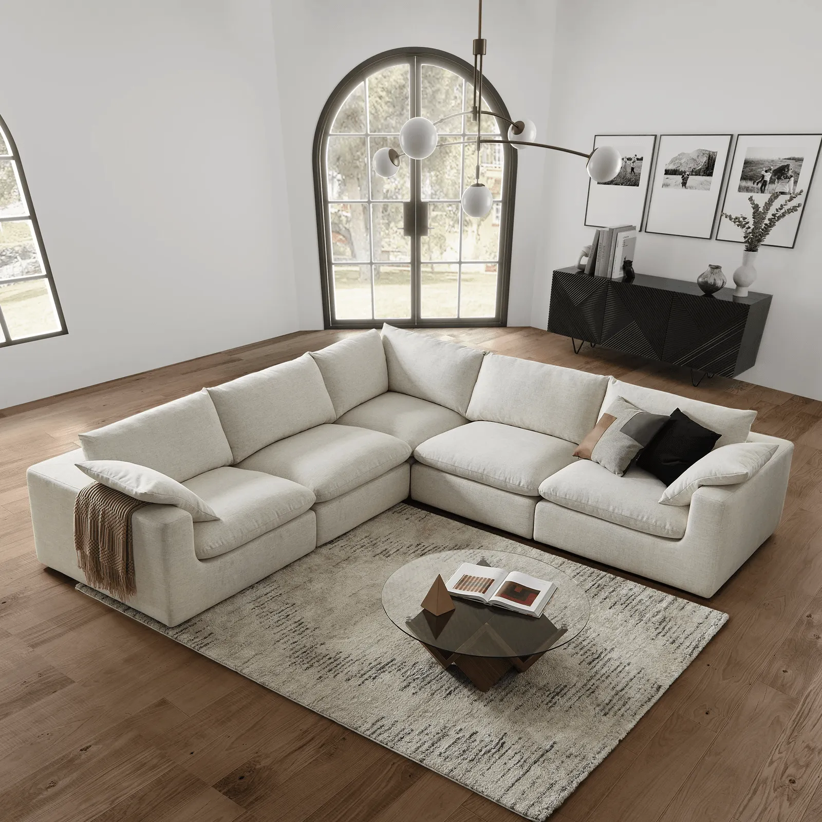 Duke Deep Seat Sofa, 5 Seater, White