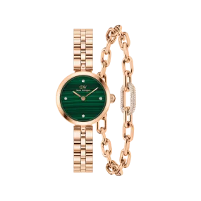 Elan Lumine Malachite & Crystal Link Bracelet Rose Gold