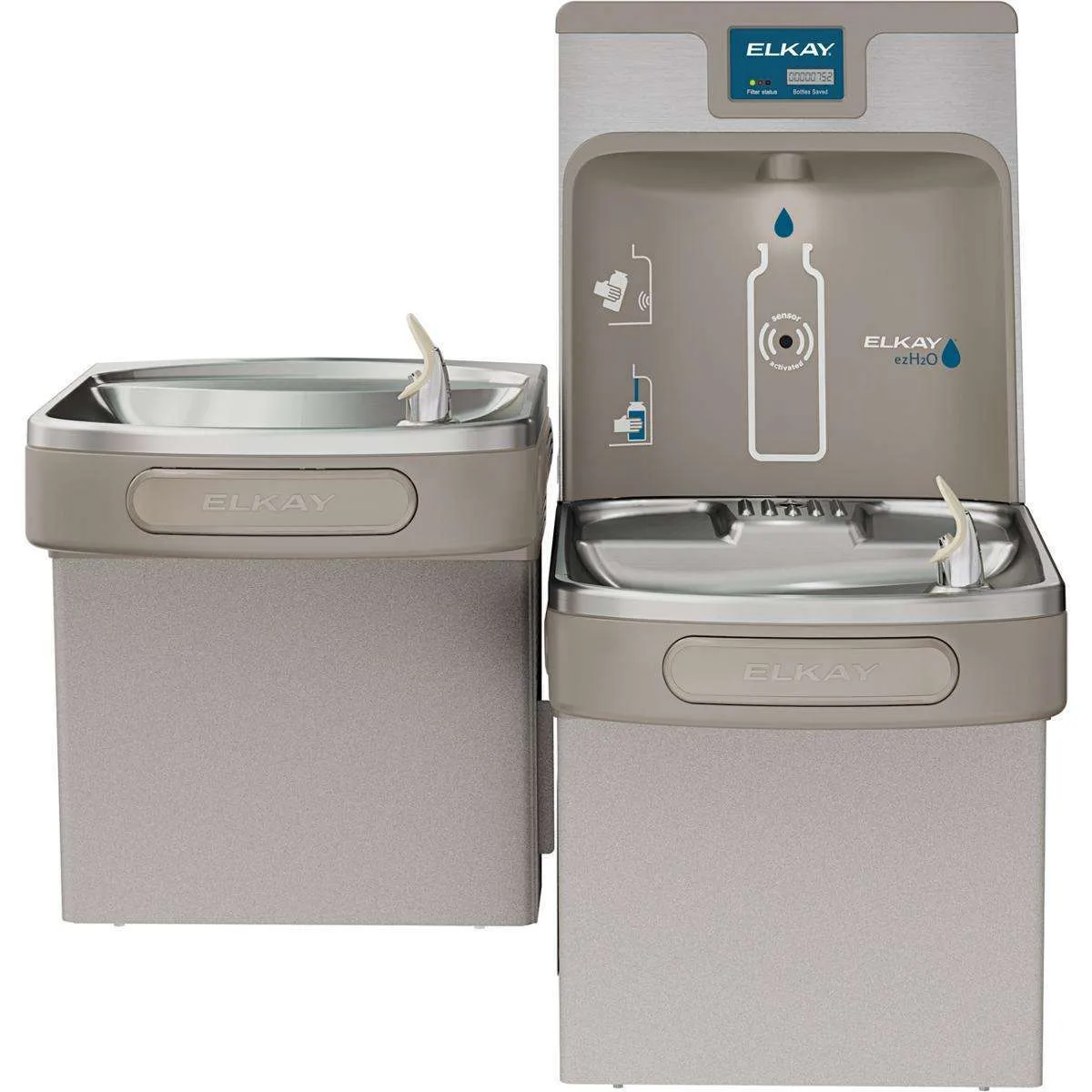 Elkay Enhanced ezH2O Bottle Filling Station, & Versatile Bi-Level ADA Cooler, Filtered Refrigerated Light Gray LZSTL8WSLP