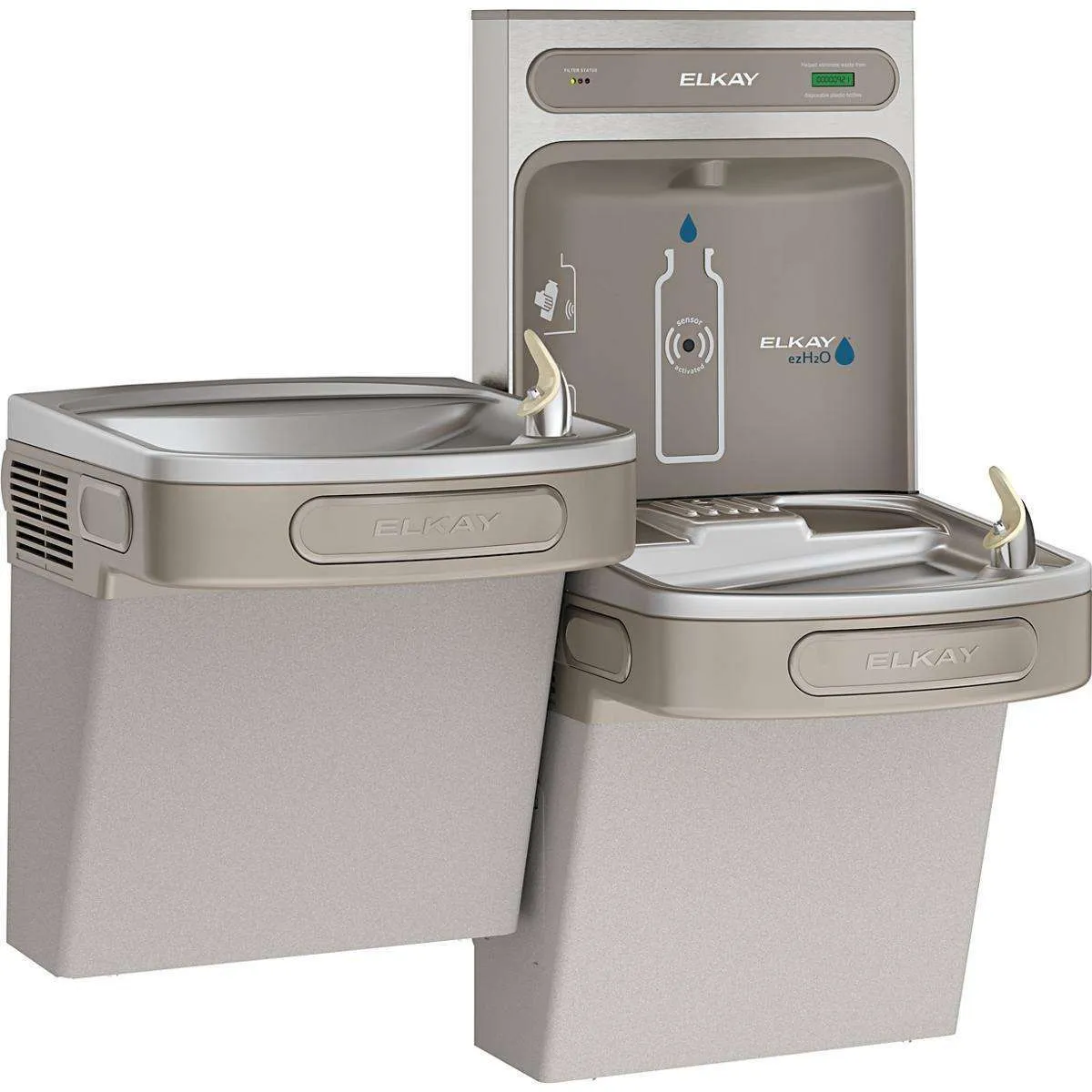 Elkay ezH2O Bottle Filling Station & Versatile Bi-Level ADA Cooler, Filtered Non-Refrigerated Light Gray LZSTLDDWSLK