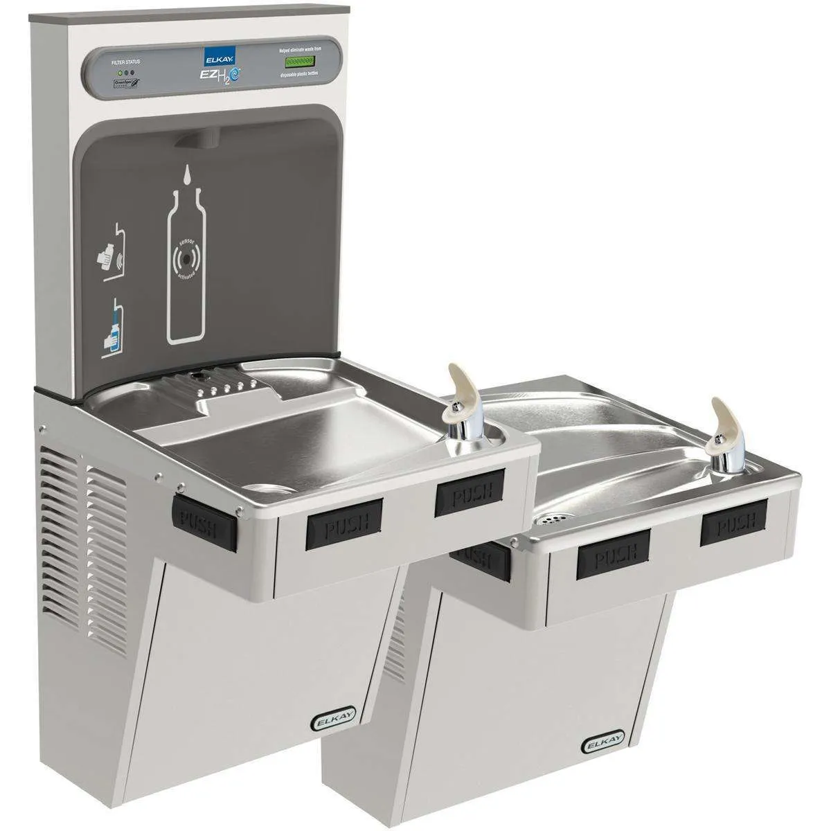 Elkay ezH2O Bottle Filling Station with Mechanically Activated, Bi-Level ADA Cooler Filtered Refrigerated Stainless LMABFTL8WSSK