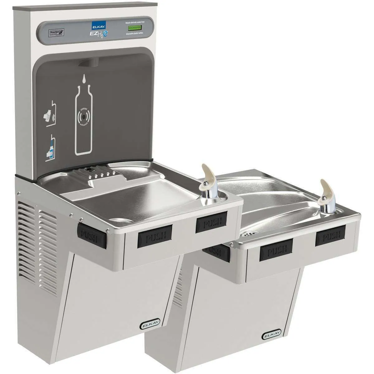 Elkay ezH2O Bottle Filling Station with Mechanically Activated, Bi-Level ADA Cooler Non-Filtered Refrigerated Stainless EMABFTL8WSSK