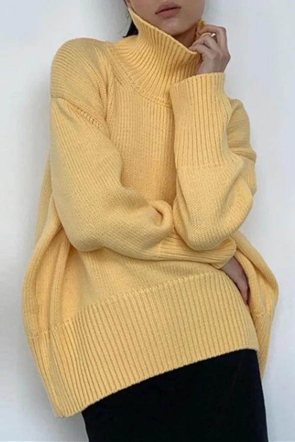 elveswallet Basic Turtleneck Loose Drop Sleeve Pullover