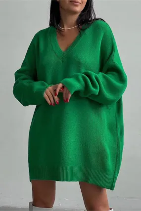 elveswallet Bright Solid Color Loose Knit Sweater Dress