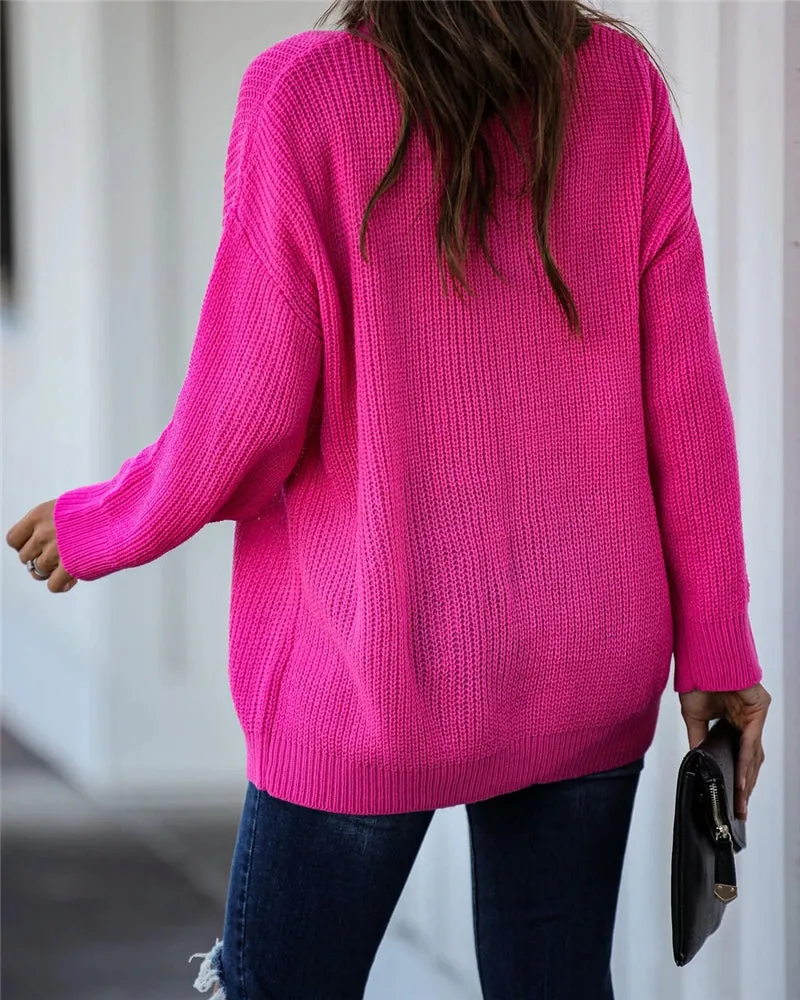 elveswallet Chic V Neck Casual Oversize Pullover