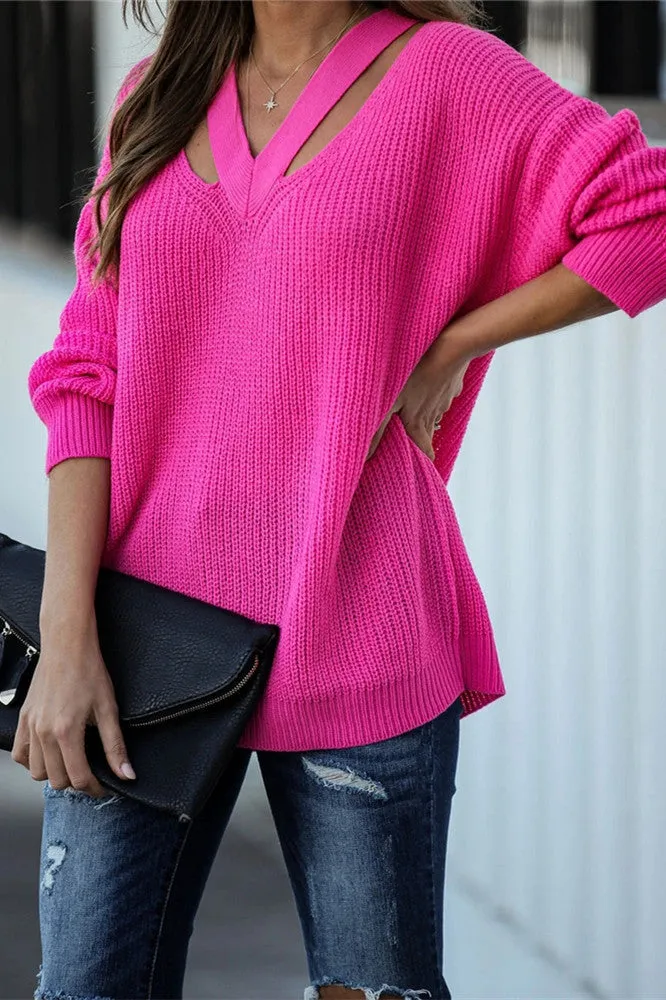 elveswallet Chic V Neck Casual Oversize Pullover