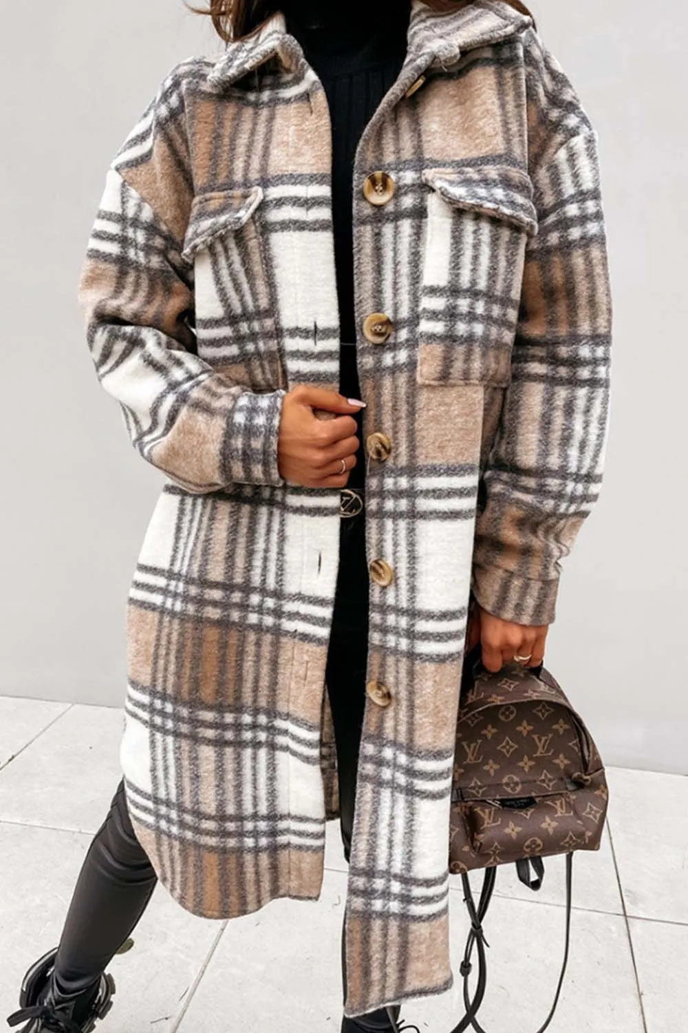 elveswallet Plaid Print Woolen Coat