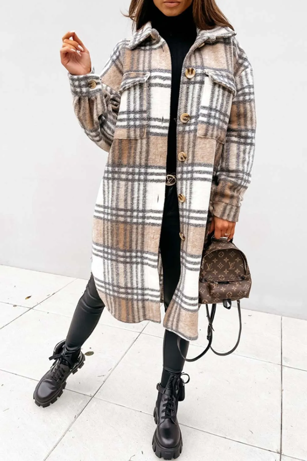 elveswallet Plaid Print Woolen Coat