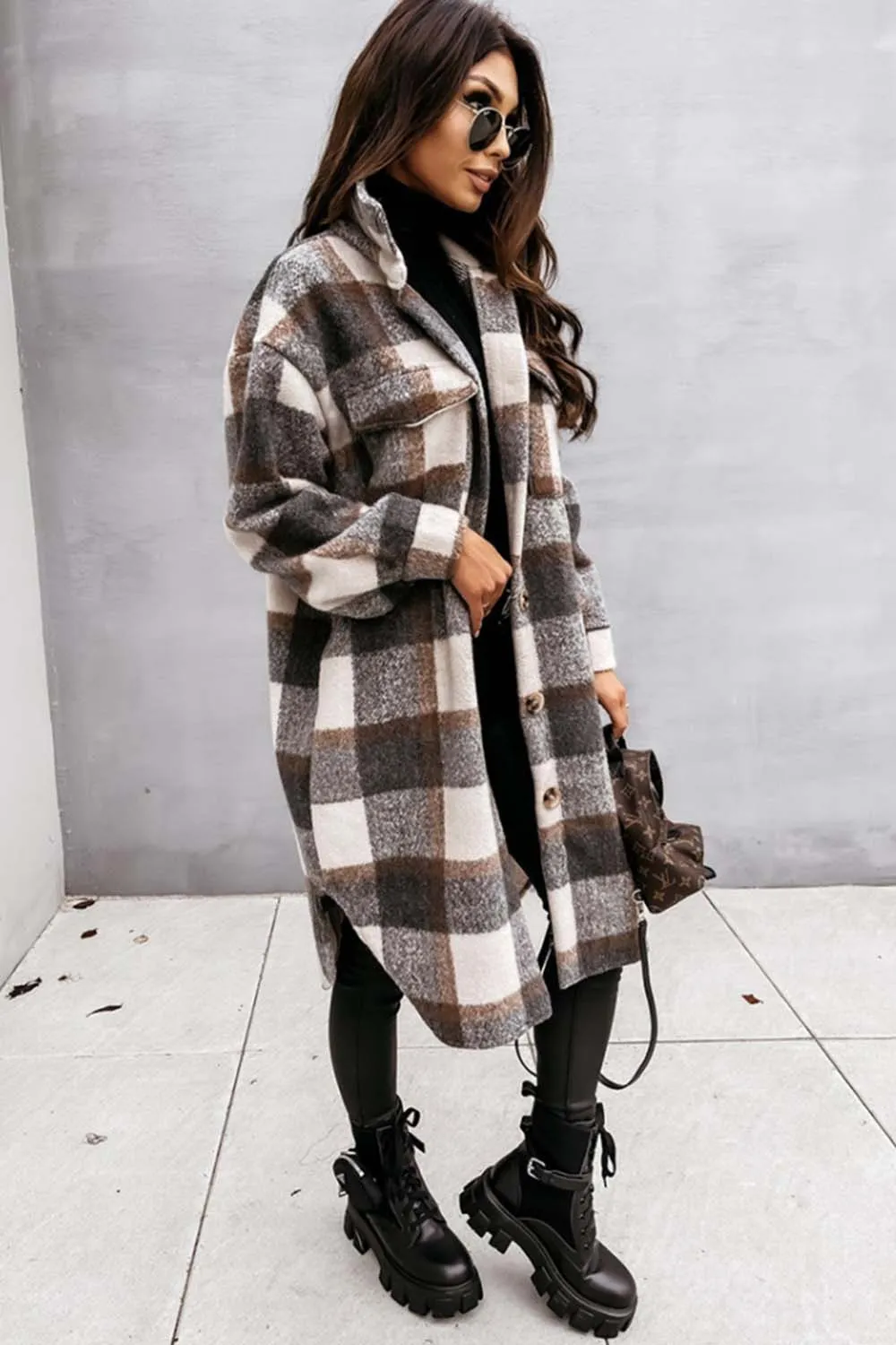 elveswallet Plaid Print Woolen Coat