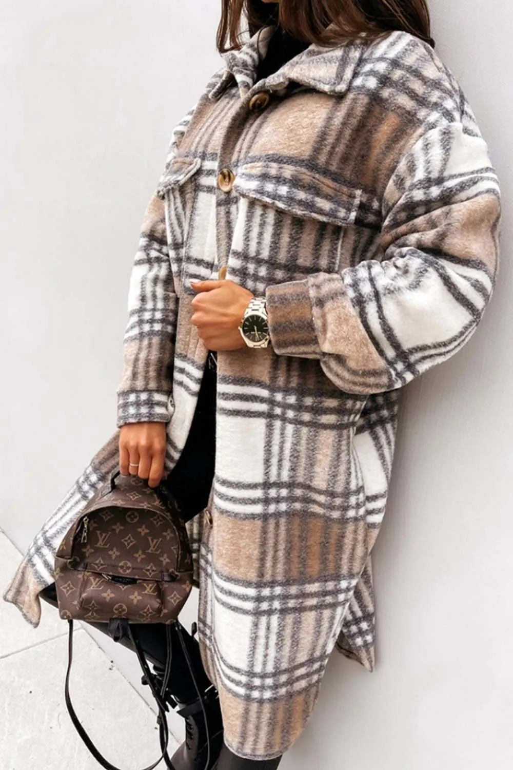 elveswallet Plaid Print Woolen Coat