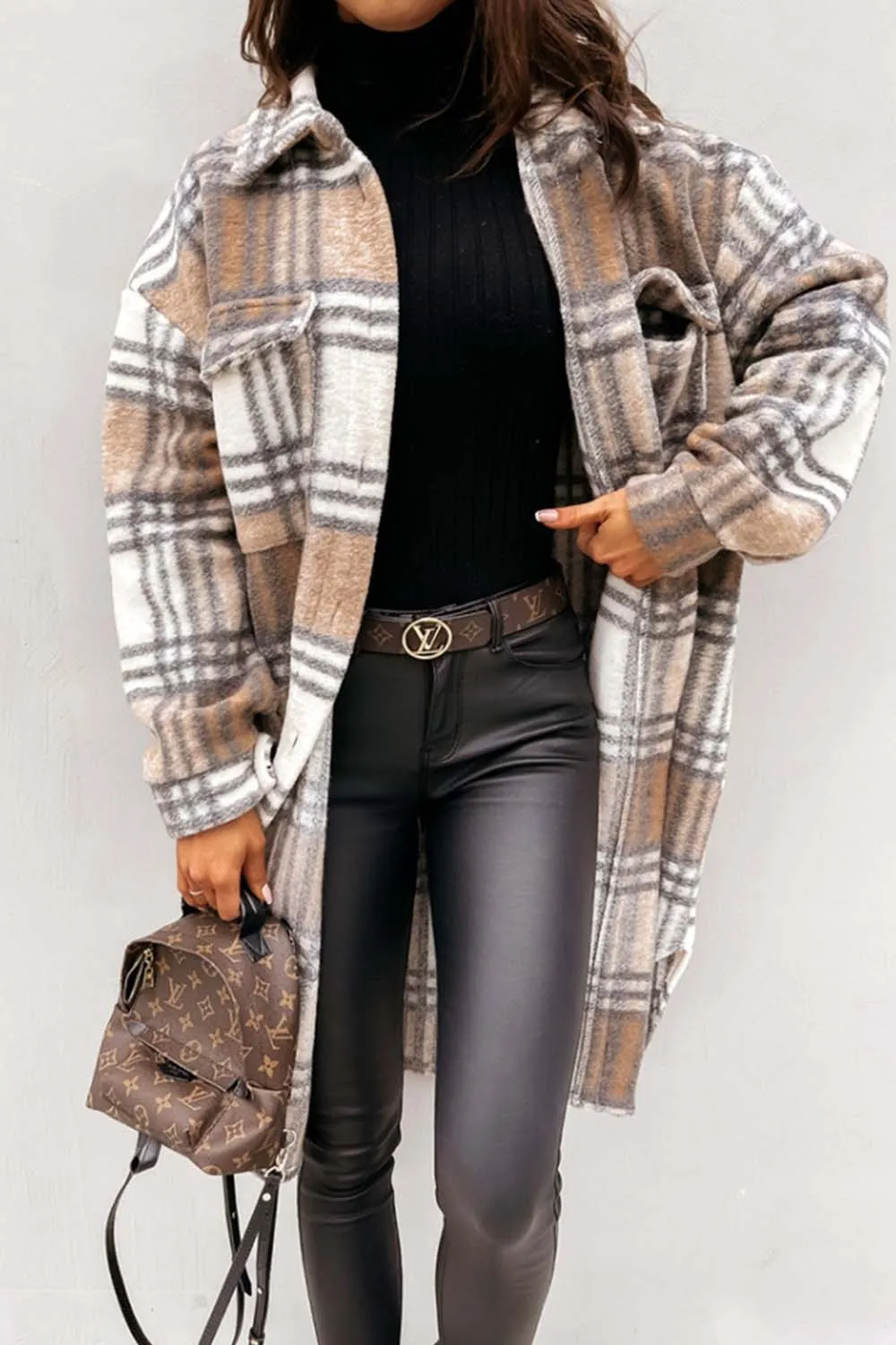 elveswallet Plaid Print Woolen Coat