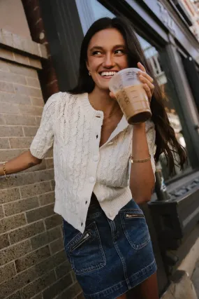 Erika Cable Knit Cardigan in Ivory