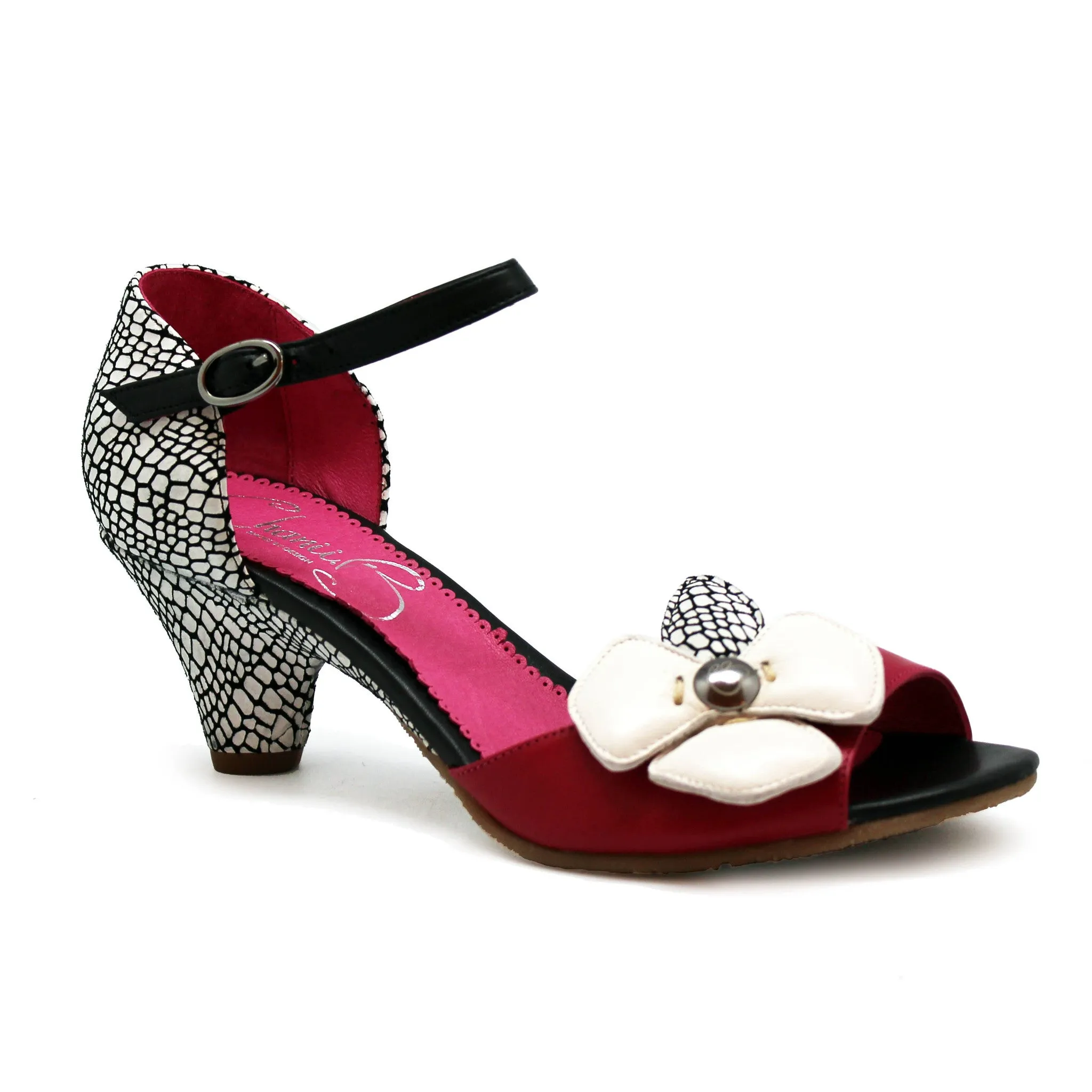 Fleur - Black/White/Fuchsia open toe sandal