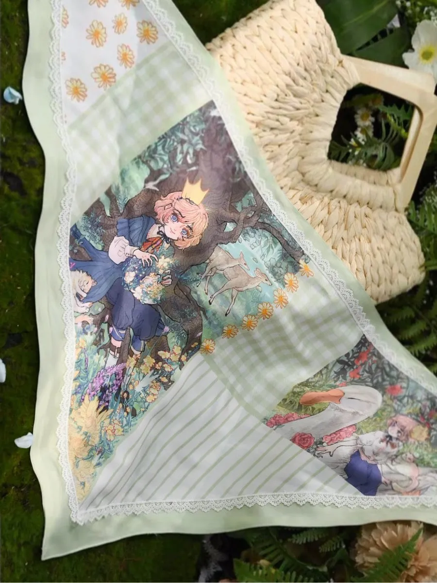 Forest Prince Fairy Tale Healing Printed Triangle Silk Scarf