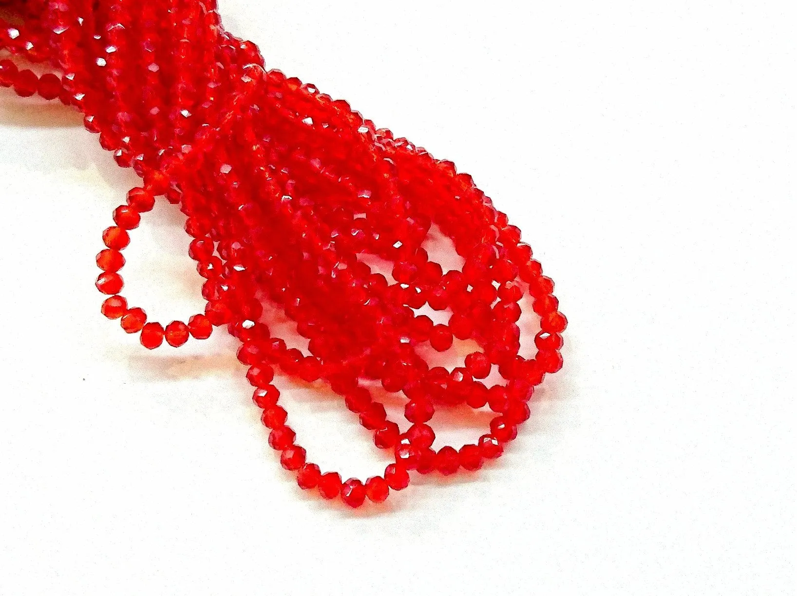 Glass beads, 3x3.5mm faceted rondelle, Transparent Light Red (#19) | 玻璃珠, 3x3.5mm, 切面扁珠, 透明淺紅 (#19)