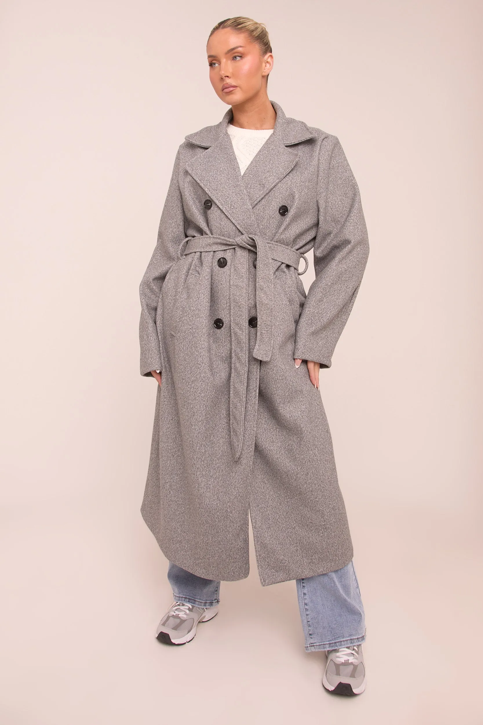 Grey Double Breasted Wool Look Coat - Eloise