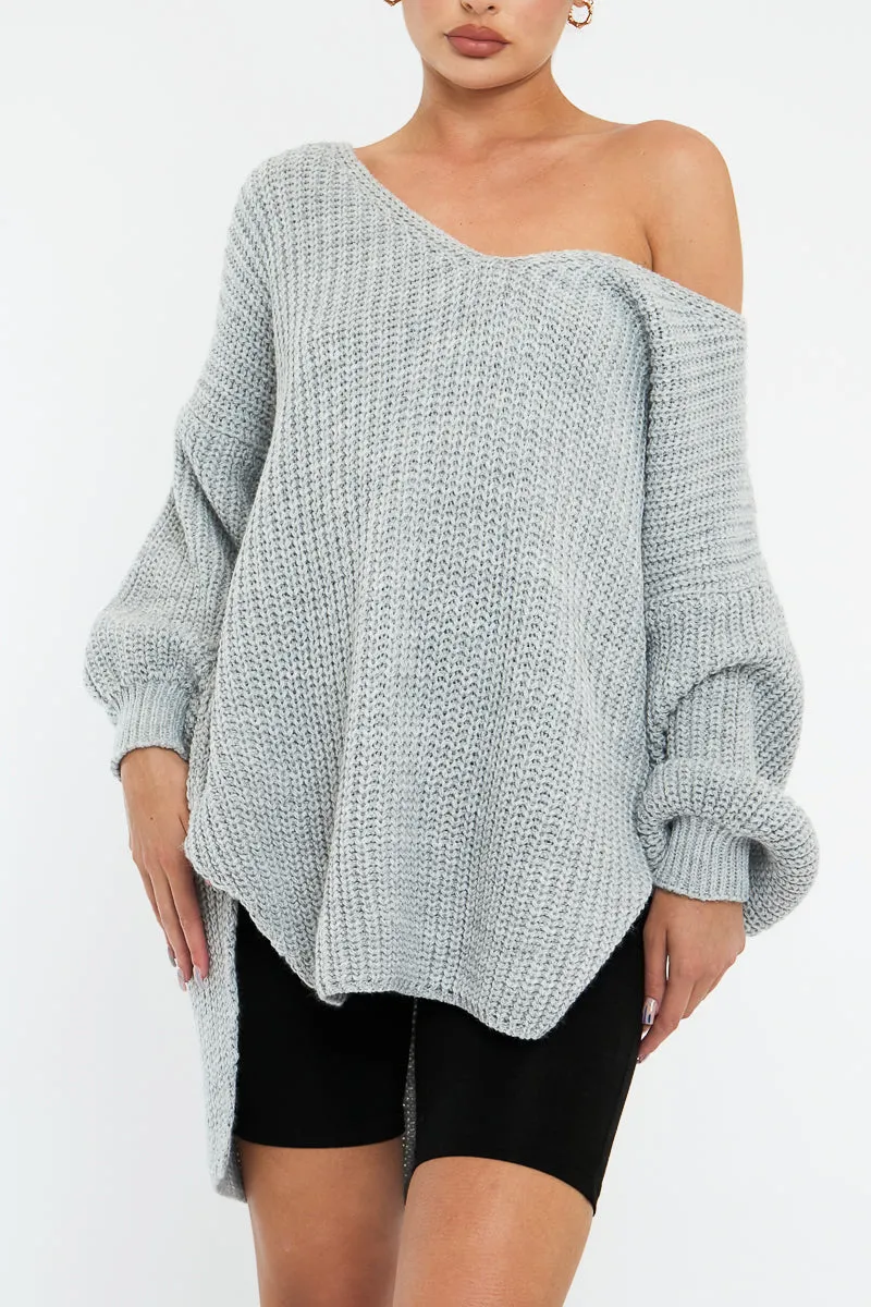 Grey Knit Oversized Jumper - Darci