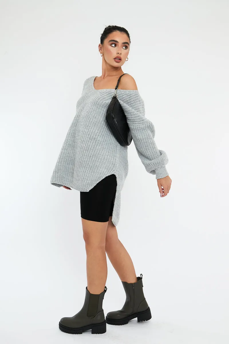 Grey Knit Oversized Jumper - Darci