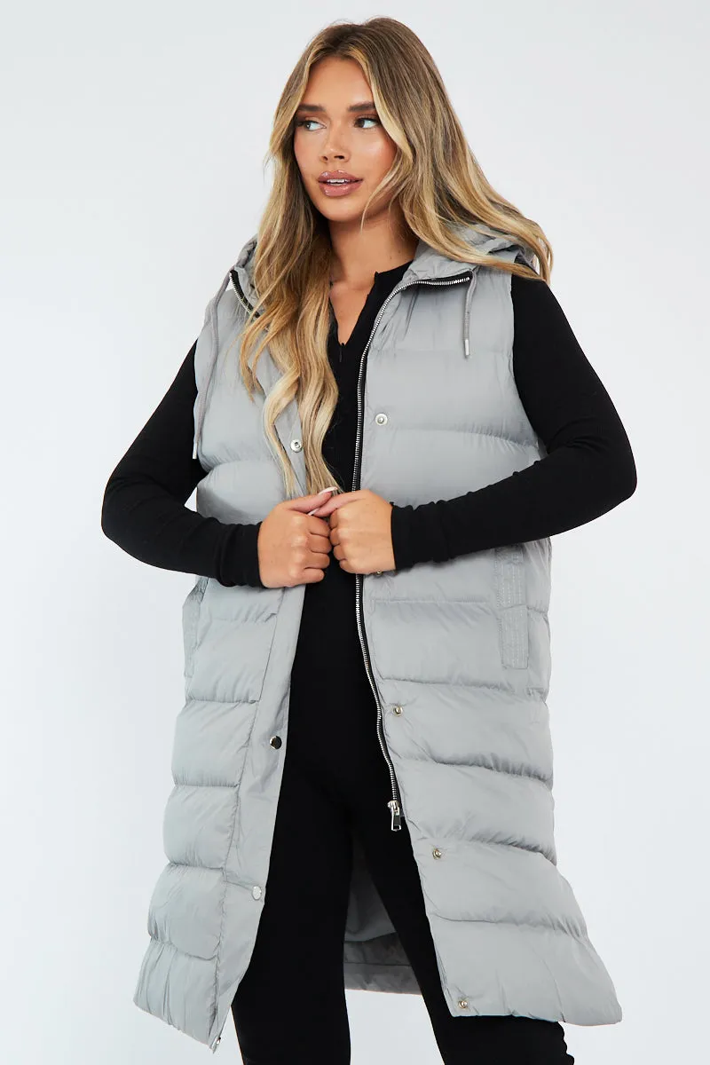 Grey Longline Side Zip Gilet - Ilisha