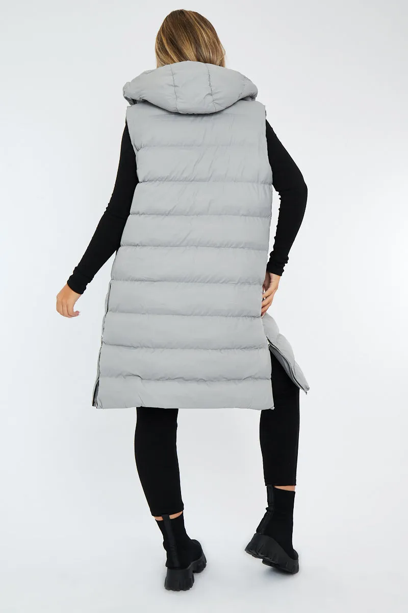 Grey Longline Side Zip Gilet - Ilisha