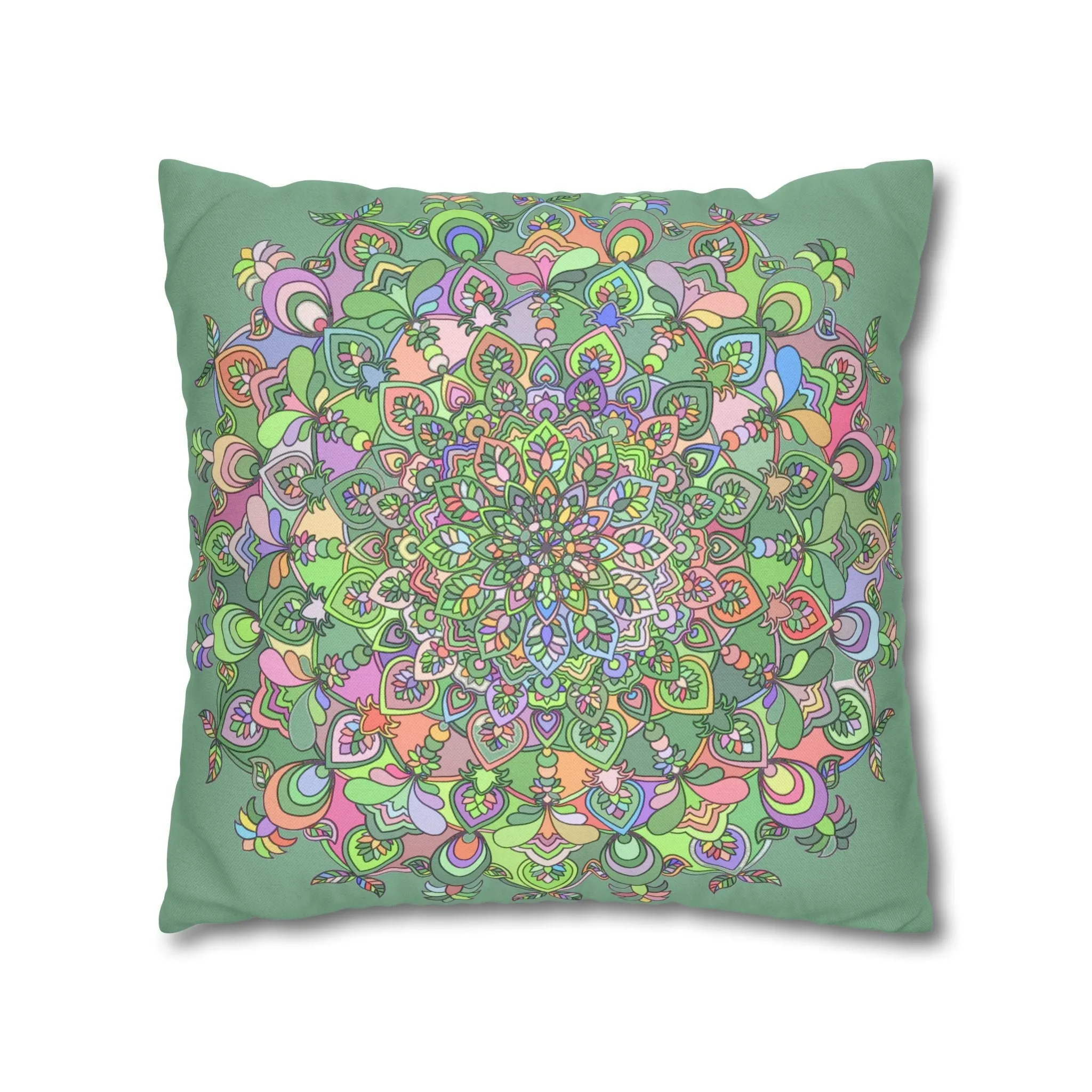 Hand-drawn Mandala Art Pillowcase - Light Moss Green