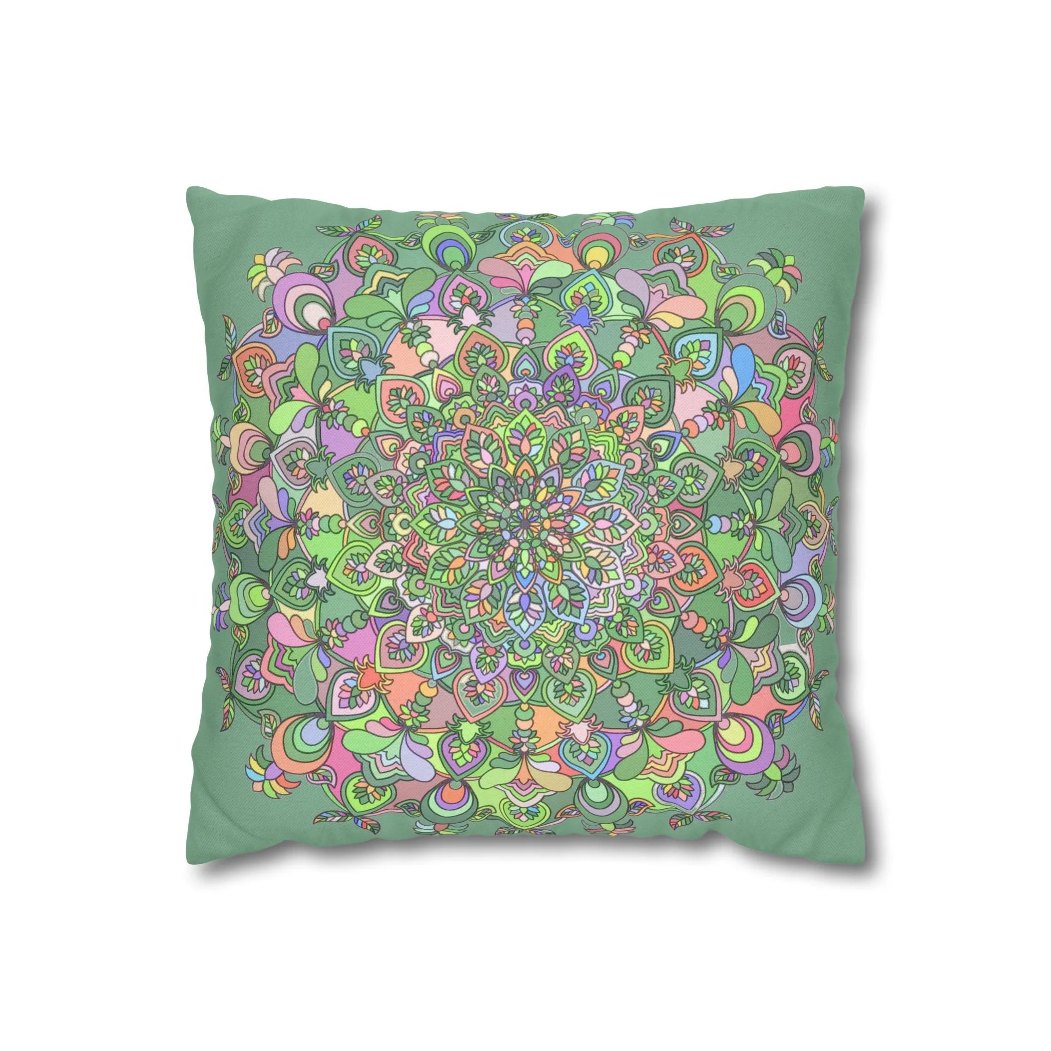 Hand-drawn Mandala Art Pillowcase - Light Moss Green