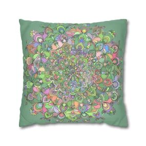 Hand-drawn Mandala Art Pillowcase - Light Moss Green