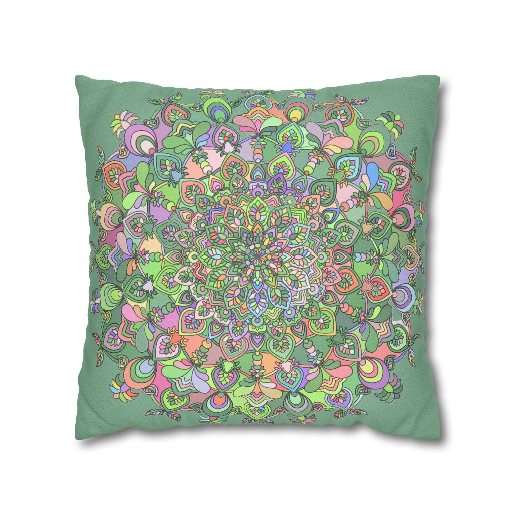 Hand-drawn Mandala Art Pillowcase - Light Moss Green