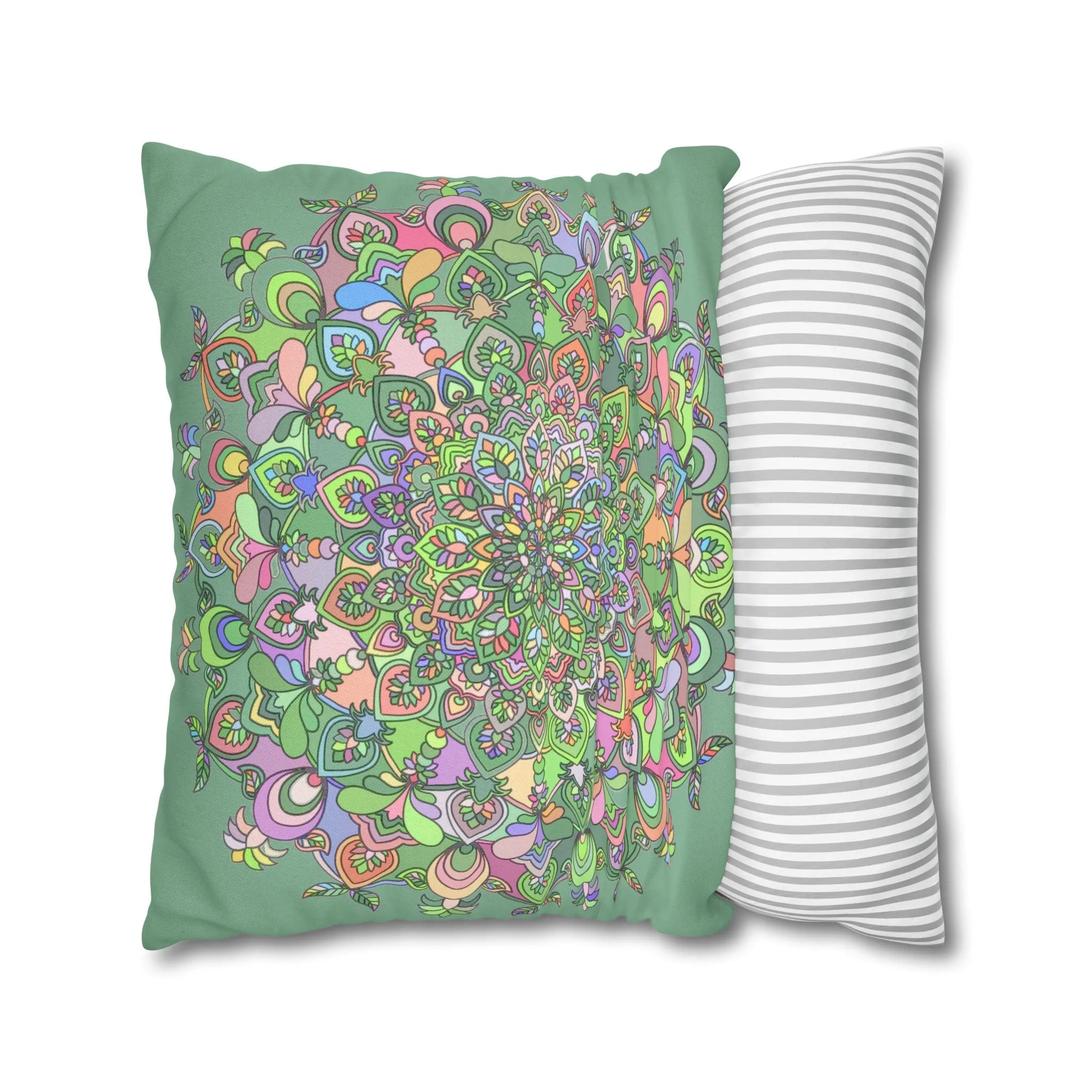 Hand-drawn Mandala Art Pillowcase - Light Moss Green