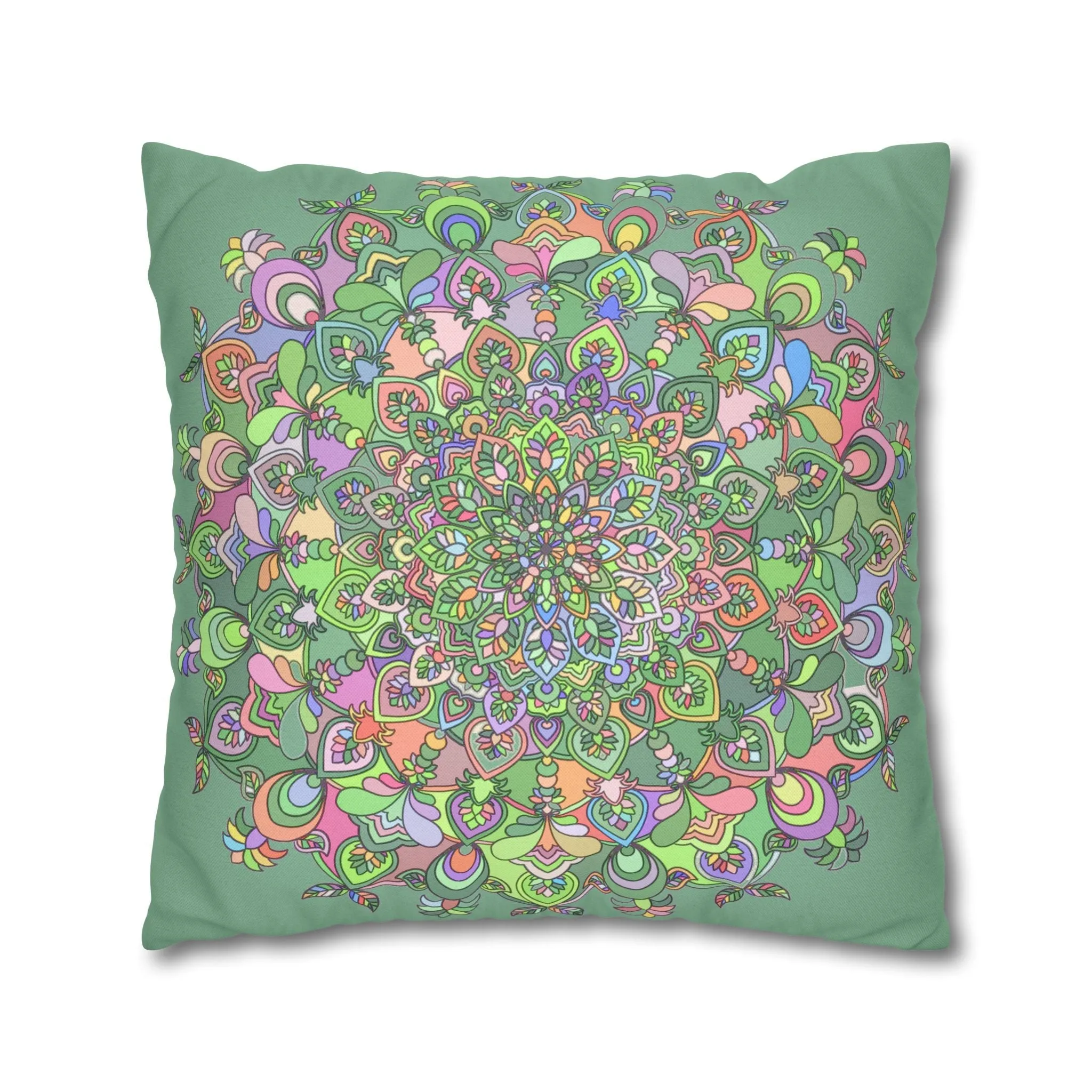 Hand-drawn Mandala Art Pillowcase - Light Moss Green