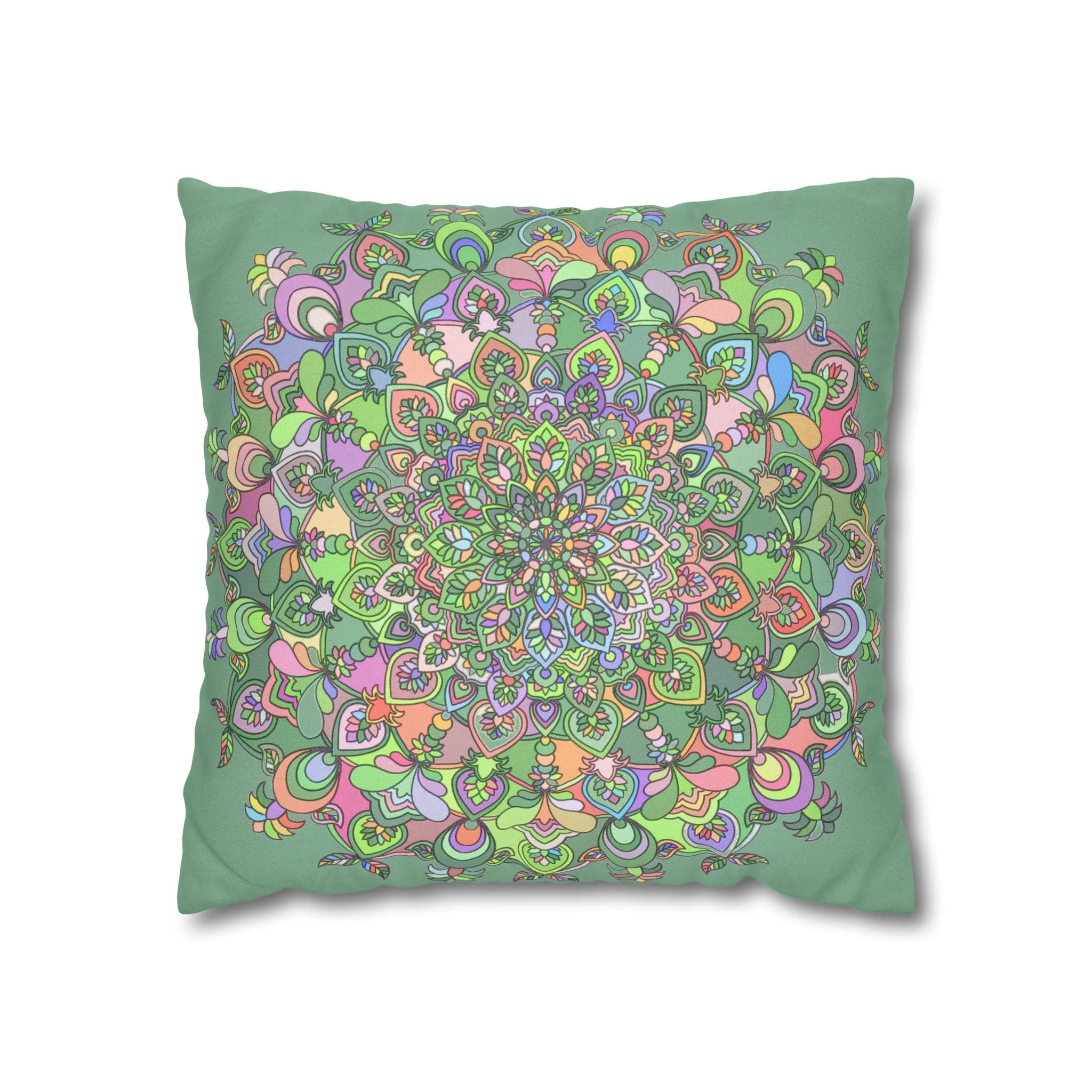 Hand-drawn Mandala Art Pillowcase - Light Moss Green