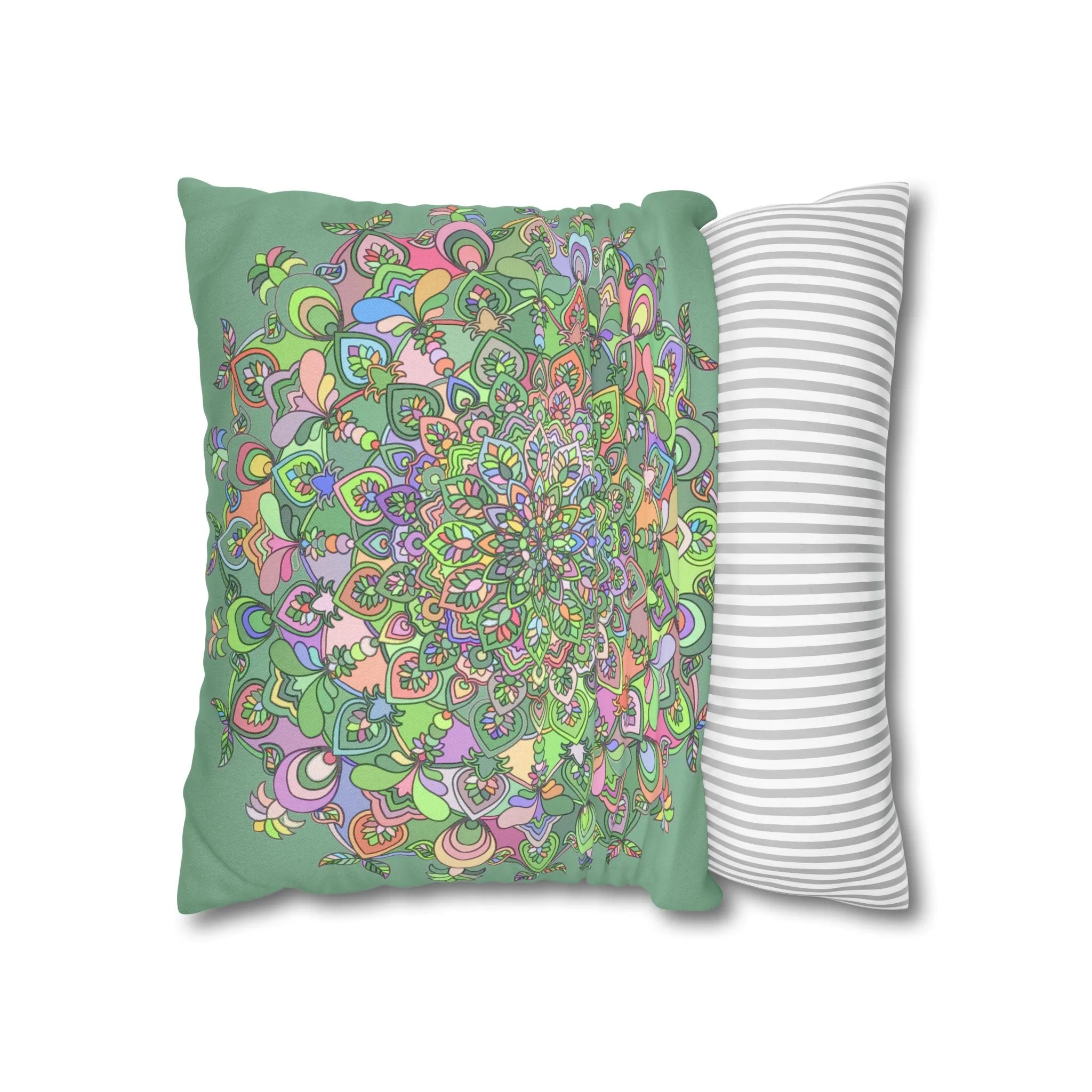 Hand-drawn Mandala Art Pillowcase - Light Moss Green