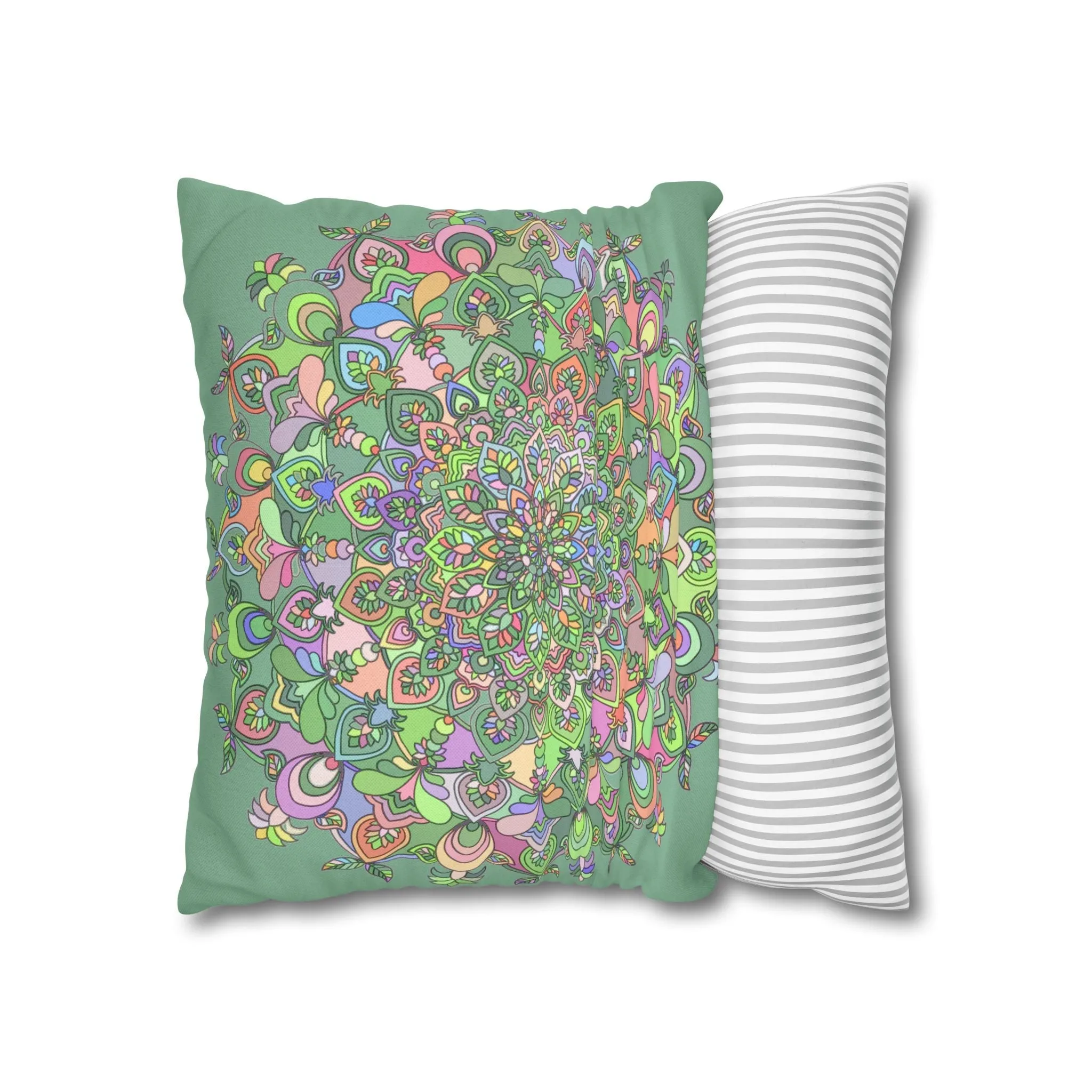 Hand-drawn Mandala Art Pillowcase - Light Moss Green