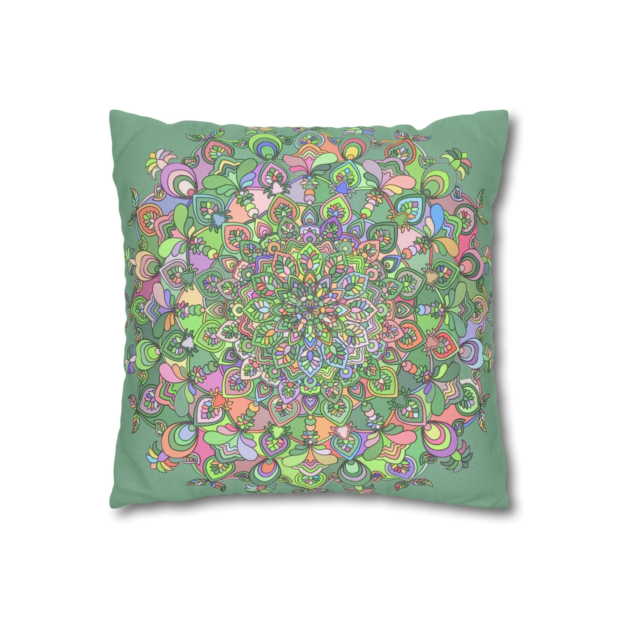 Hand-drawn Mandala Art Pillowcase - Light Moss Green