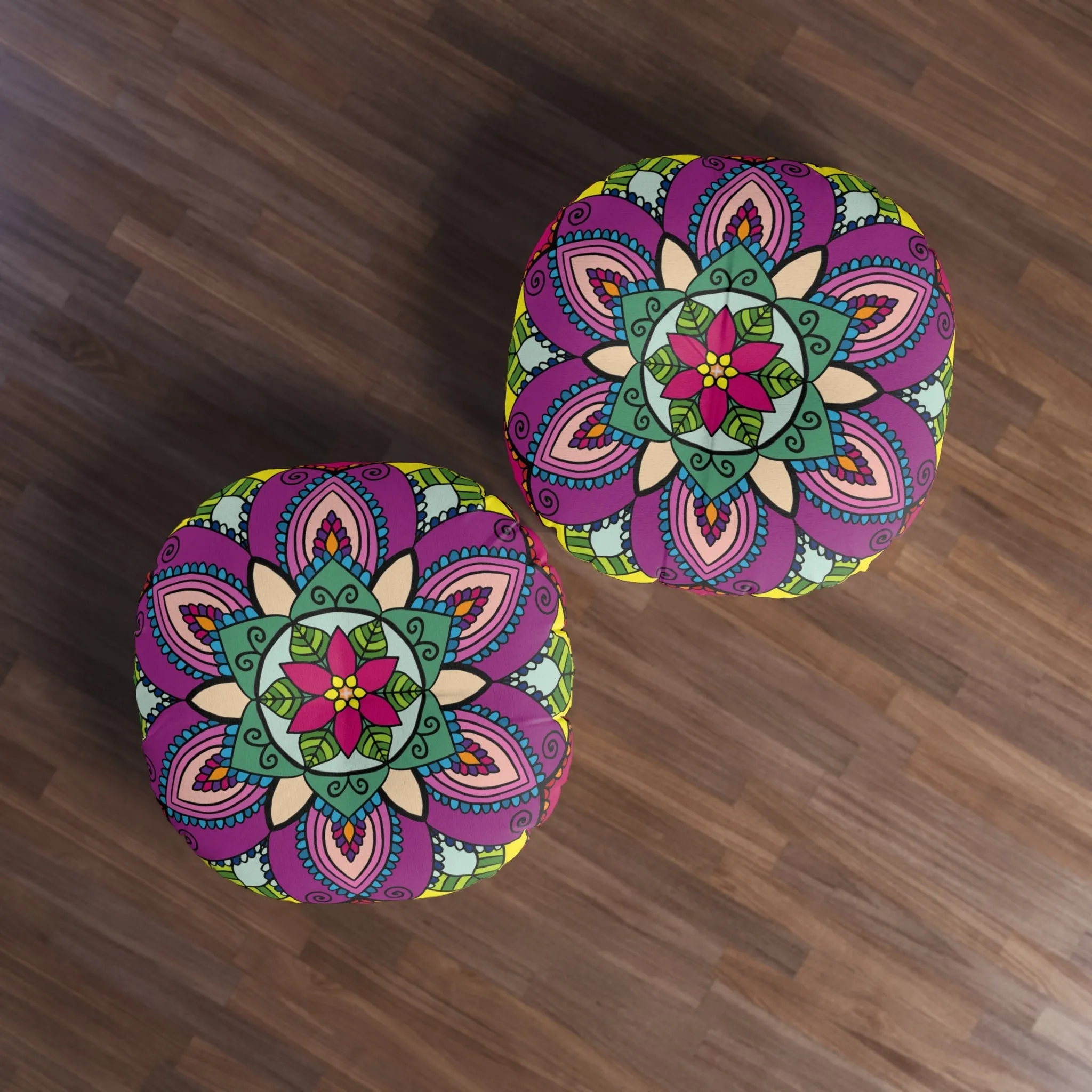 Handmade Mandala Art Floor Cushion - Round Tufted Pillow