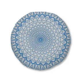 Handmade Mandala Art Floor Cushion - Steel Blue on Light Grey - Tufted