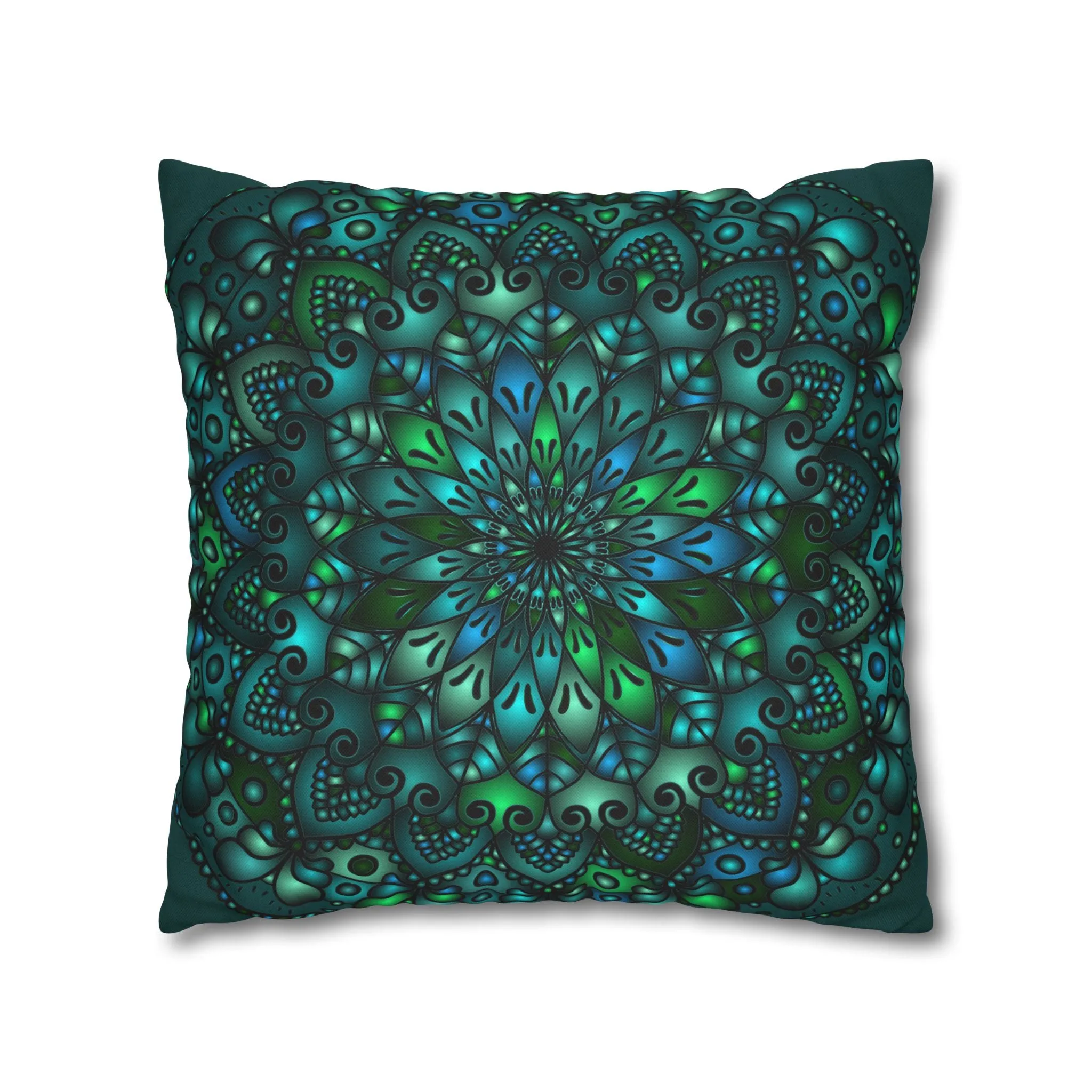 Handmade Mandala Art Pillowcase - Petroleum Green