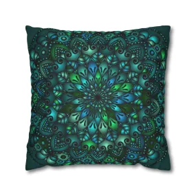 Handmade Mandala Art Pillowcase - Petroleum Green