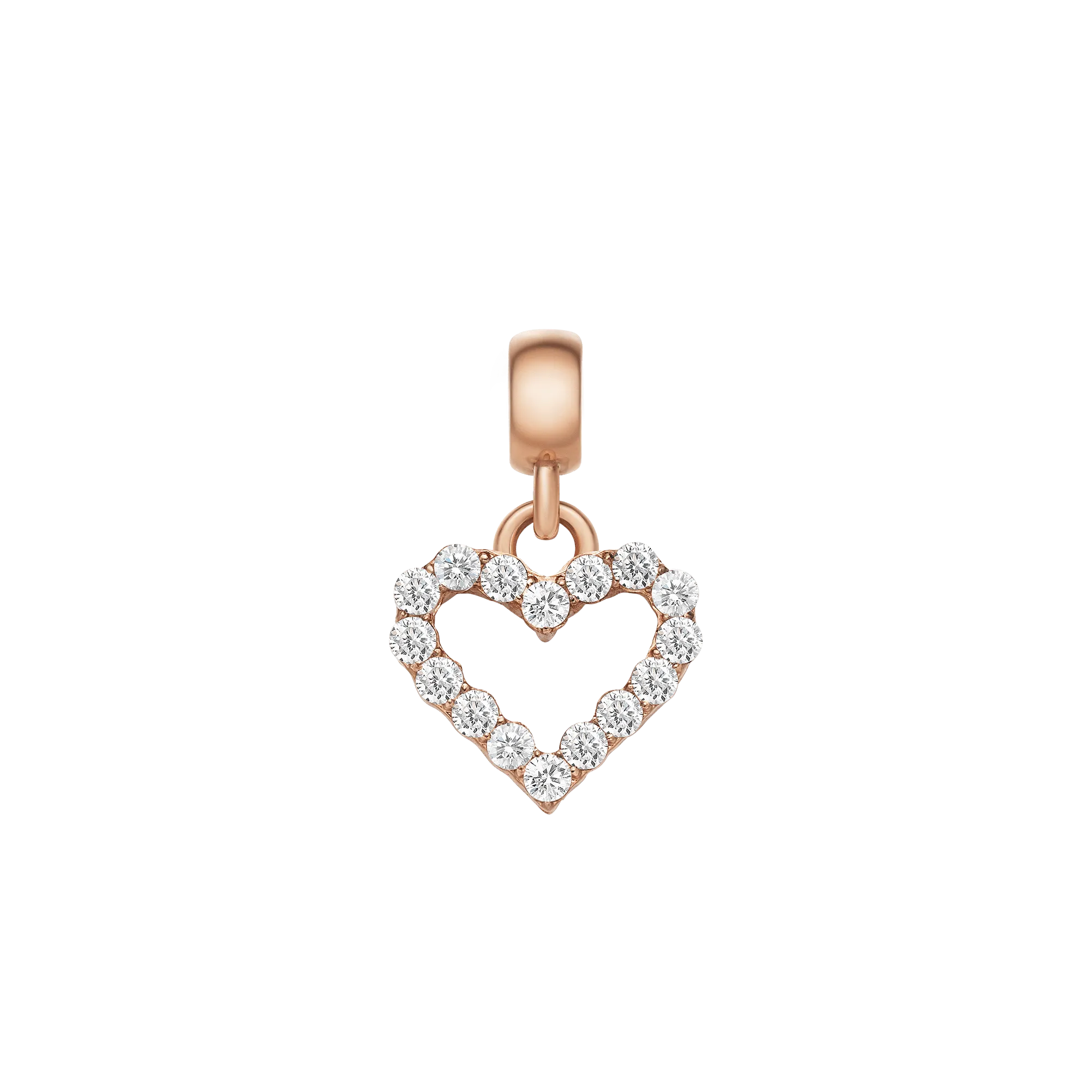 Heart Contour White Crystal Charm Rose Gold