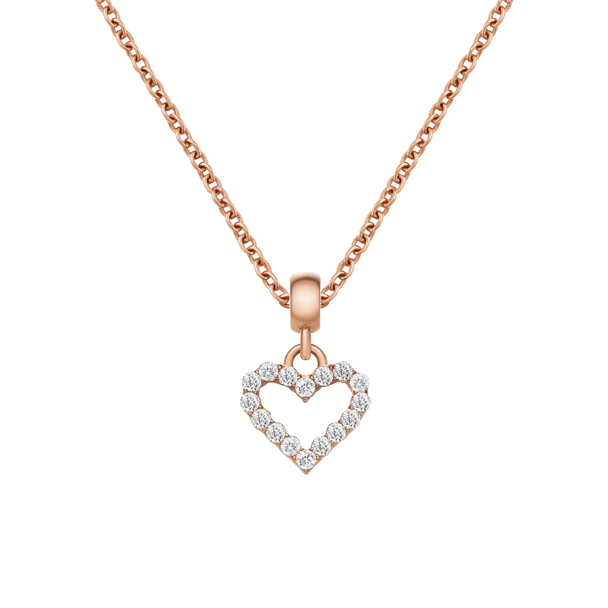 Heart Contour White Crystal Charm Rose Gold