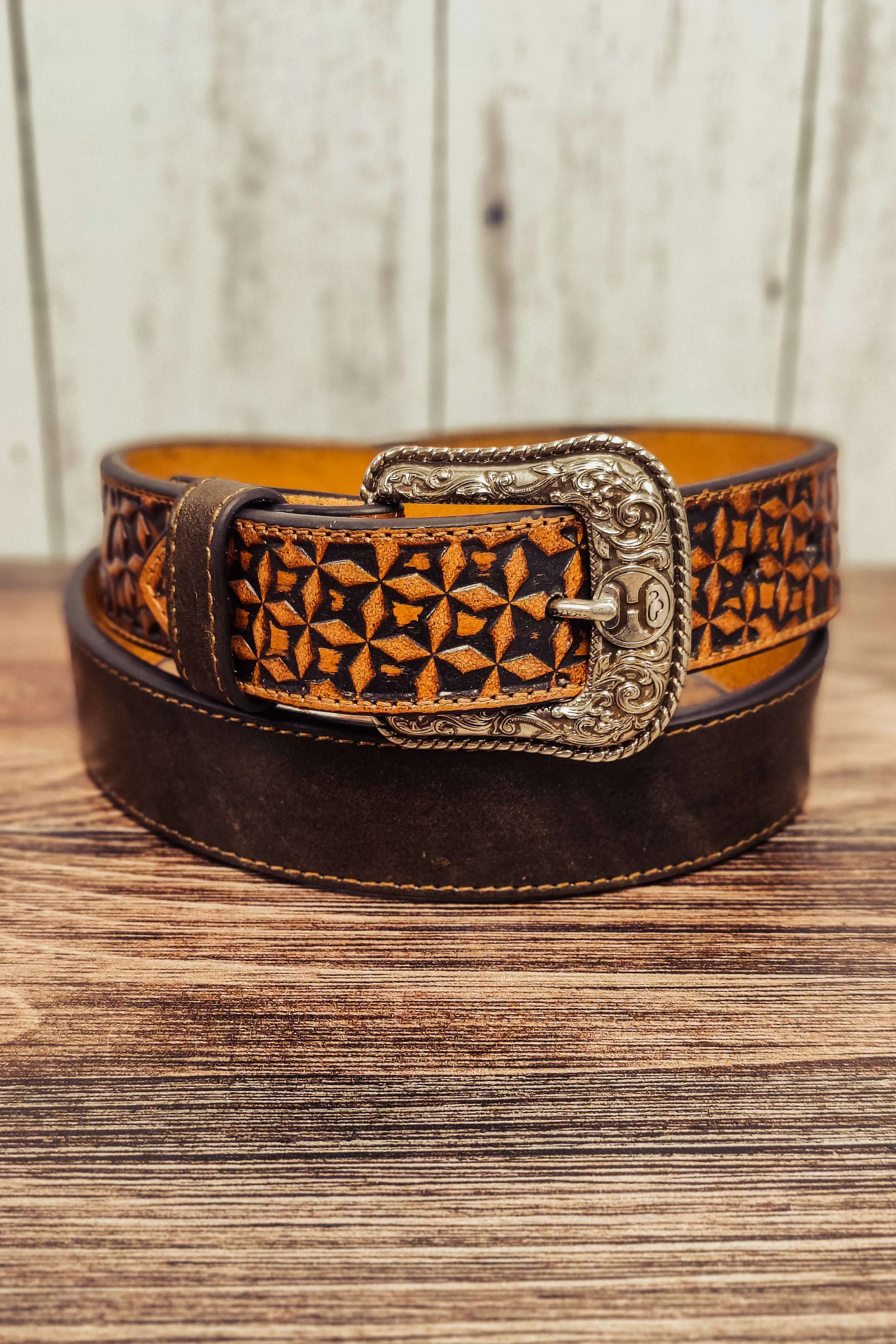 Hooey Dark Brown Belt with Diamond Tooling