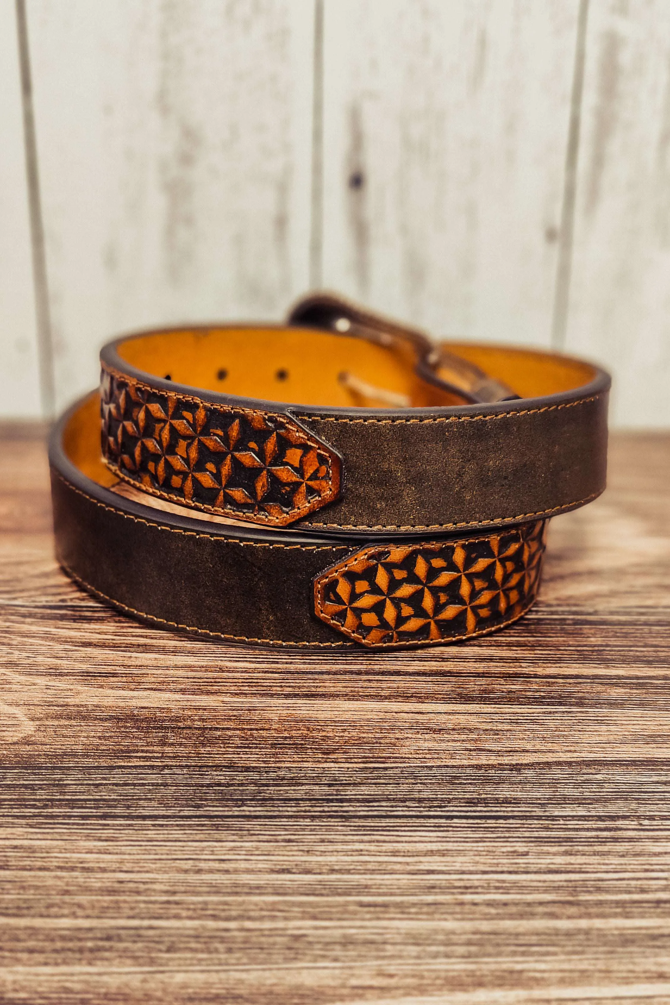 Hooey Dark Brown Belt with Diamond Tooling