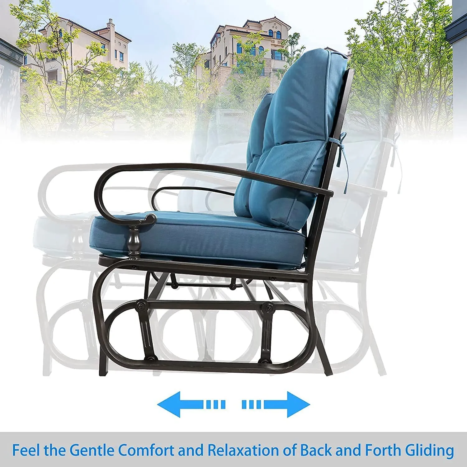 Incbruce Outdoor Rocking Chair with Cushion Glider Bench for 2 Person, Seating Loveseat Steel Frame for Porch, Patio, Garden (Peacock Blue)